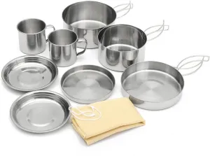 8-Piece Stainless Steel Camping Cookware Mess Kit, Lightweight & Durable, Includes Frying Pan, Lid, Cups, Large Pots, Plates, Portable for Outdoor Hiking, Backpacking, Picnic