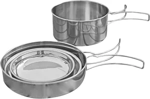 8 Pieces Stainless Steel Cookware Set Portable Cooking Mess Kit Camping Tableware Cooking Pot Set for Frying Outdoor Hiking