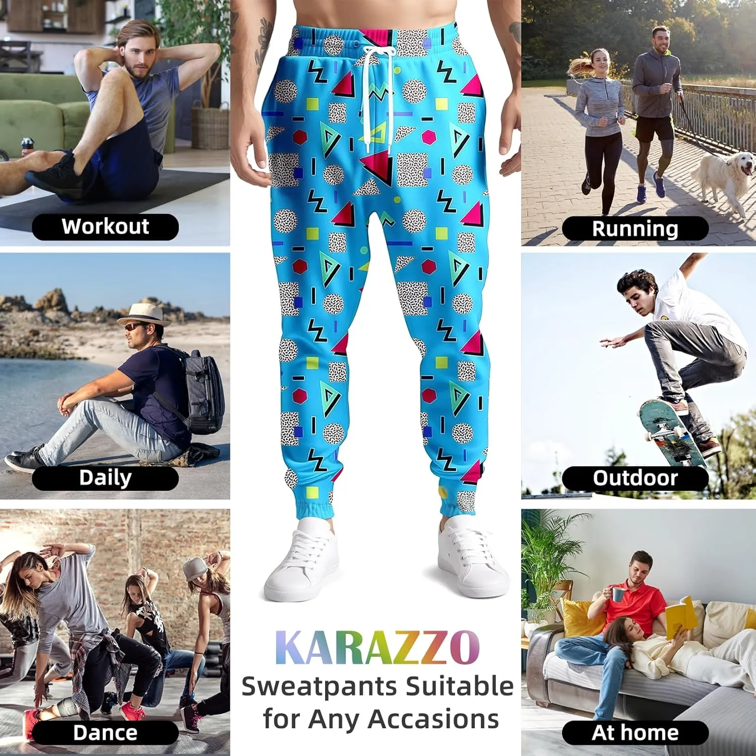 80s 90s Mens Joggers Pants Sports Funny Workout Running Printed Retro Sweatpants Casual Track Pants with Pockets
