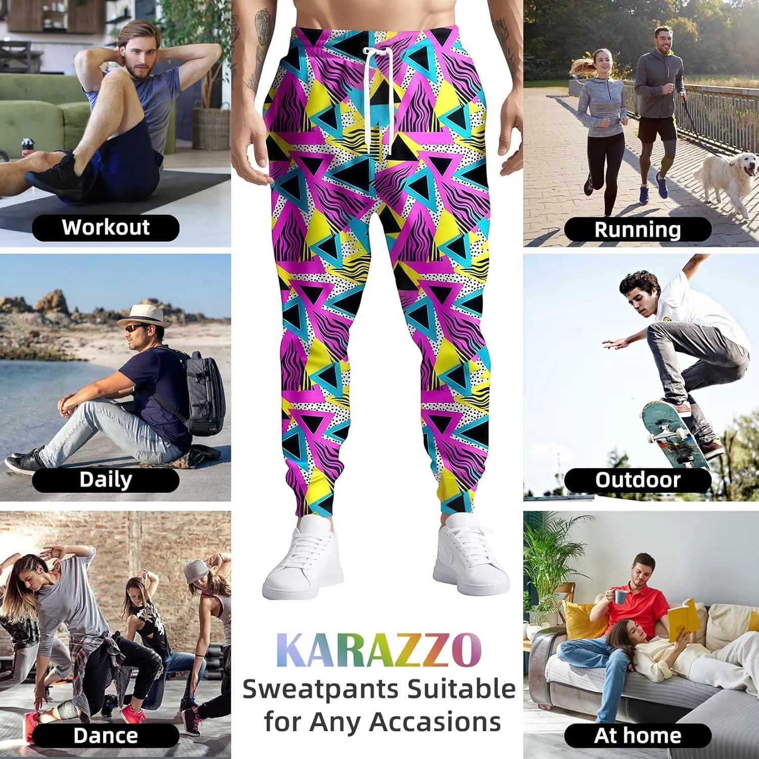 80s 90s Mens Joggers Pants Sports Funny Workout Running Printed Retro Sweatpants Casual Track Pants with Pockets