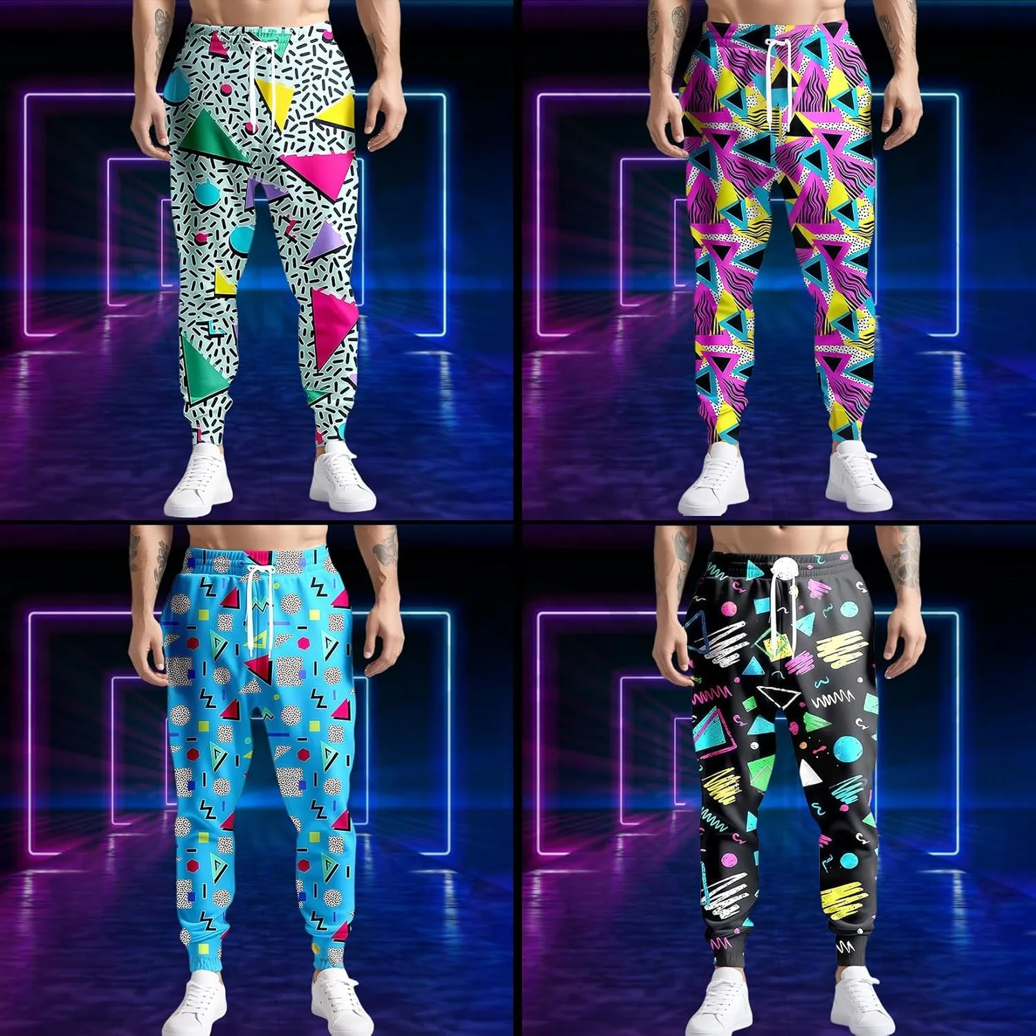 80s 90s Mens Joggers Pants Sports Funny Workout Running Printed Retro Sweatpants Casual Track Pants with Pockets