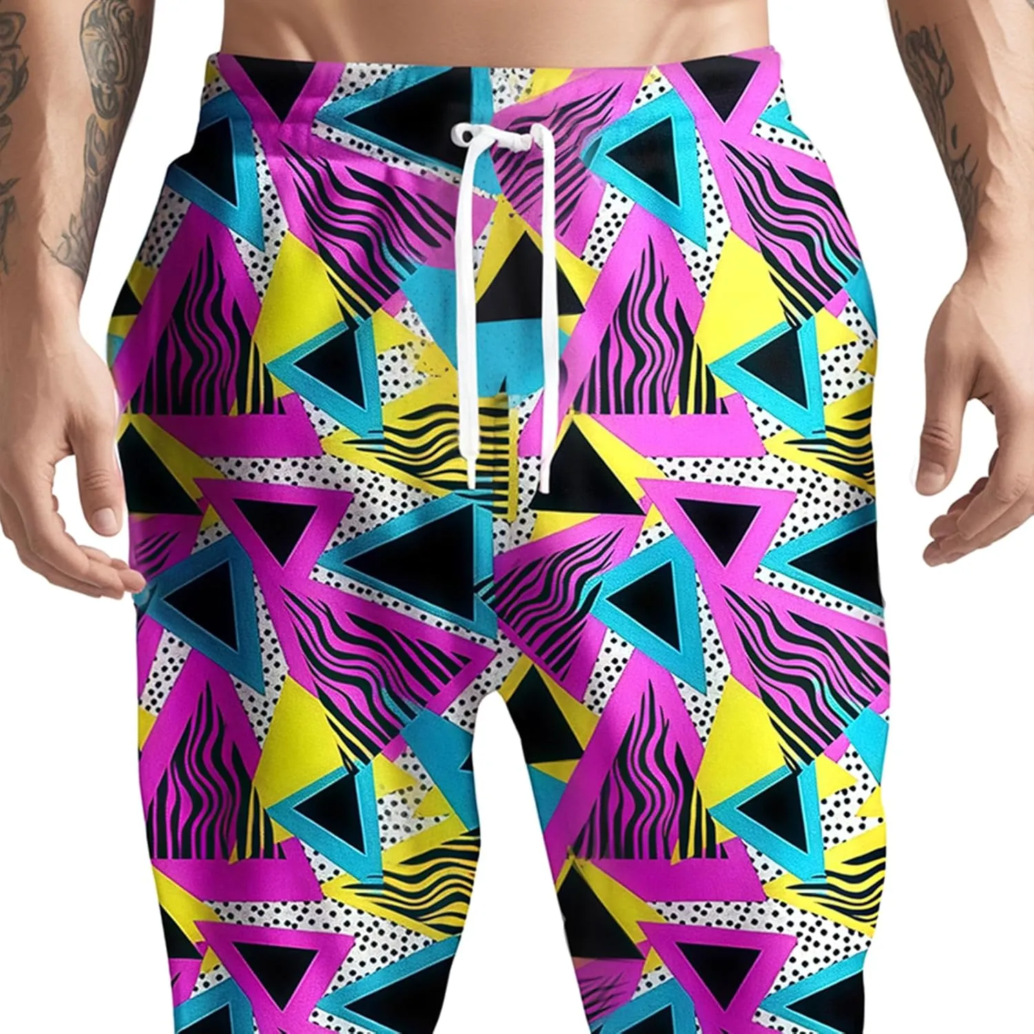 80s 90s Mens Joggers Pants Sports Funny Workout Running Printed Retro Sweatpants Casual Track Pants with Pockets