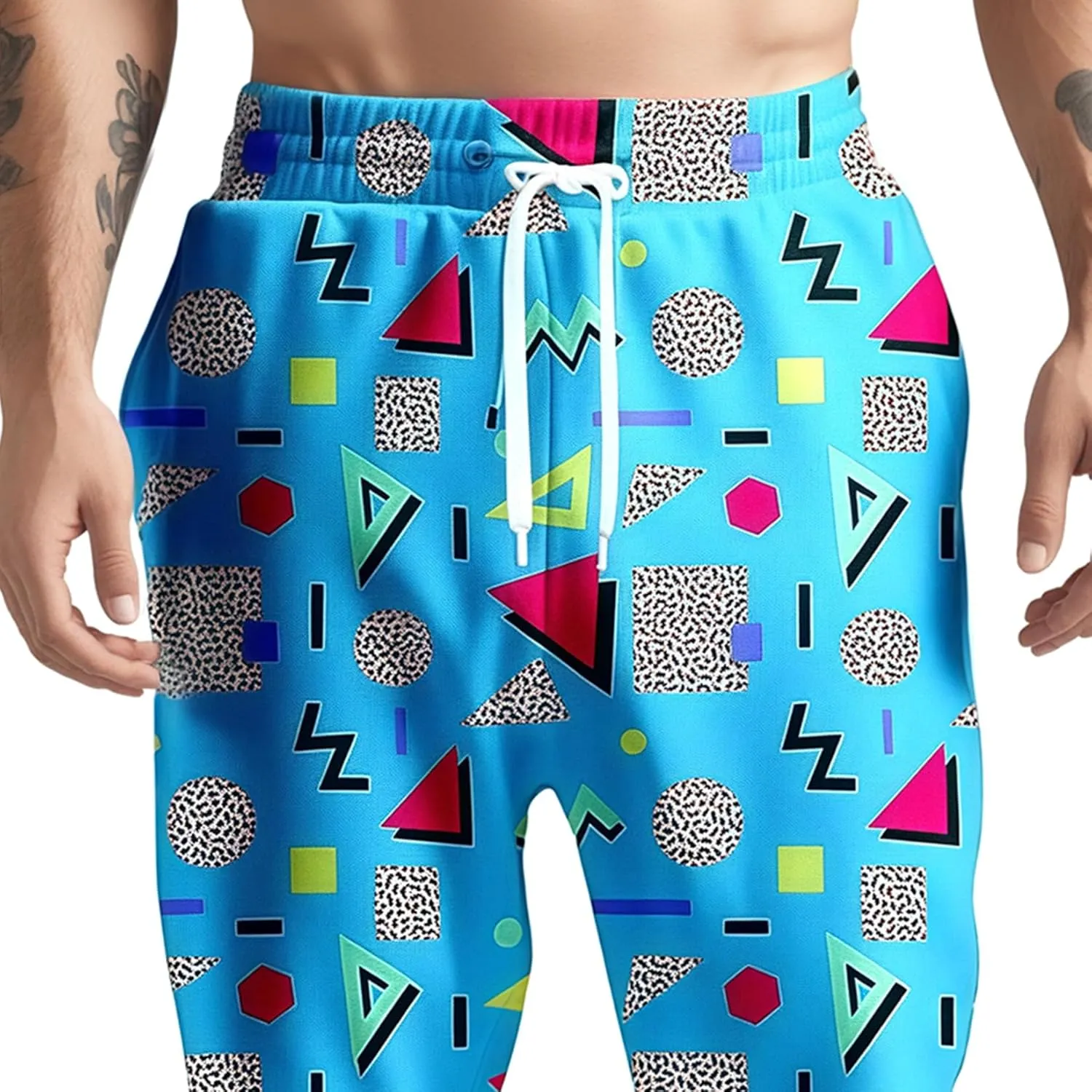 80s 90s Mens Joggers Pants Sports Funny Workout Running Printed Retro Sweatpants Casual Track Pants with Pockets