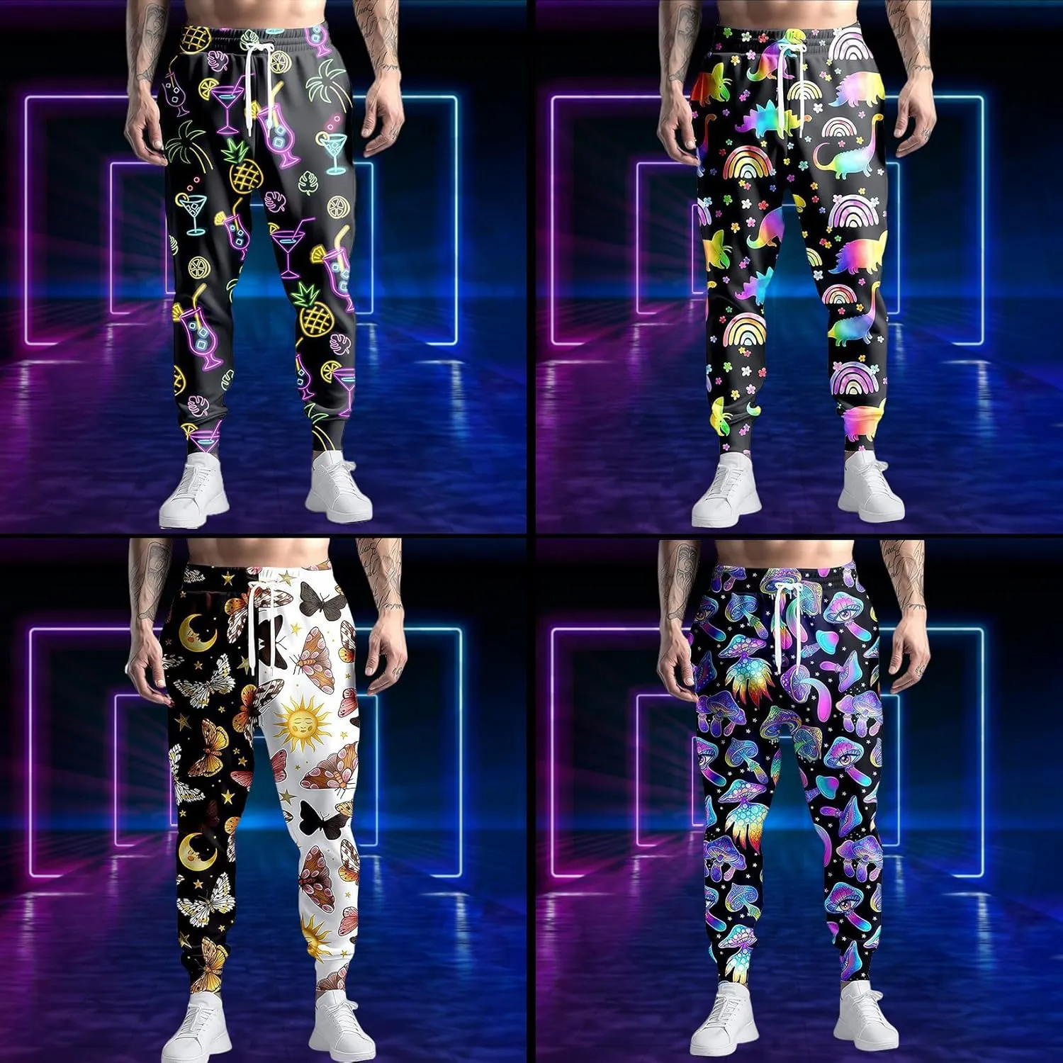 80s 90s Mens Joggers Pants Sports Funny Workout Running Printed Retro Sweatpants Casual Track Pants with Pockets