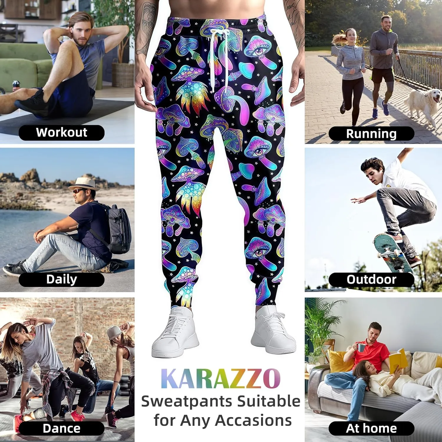 80s 90s Mens Joggers Pants Sports Funny Workout Running Printed Retro Sweatpants Casual Track Pants with Pockets