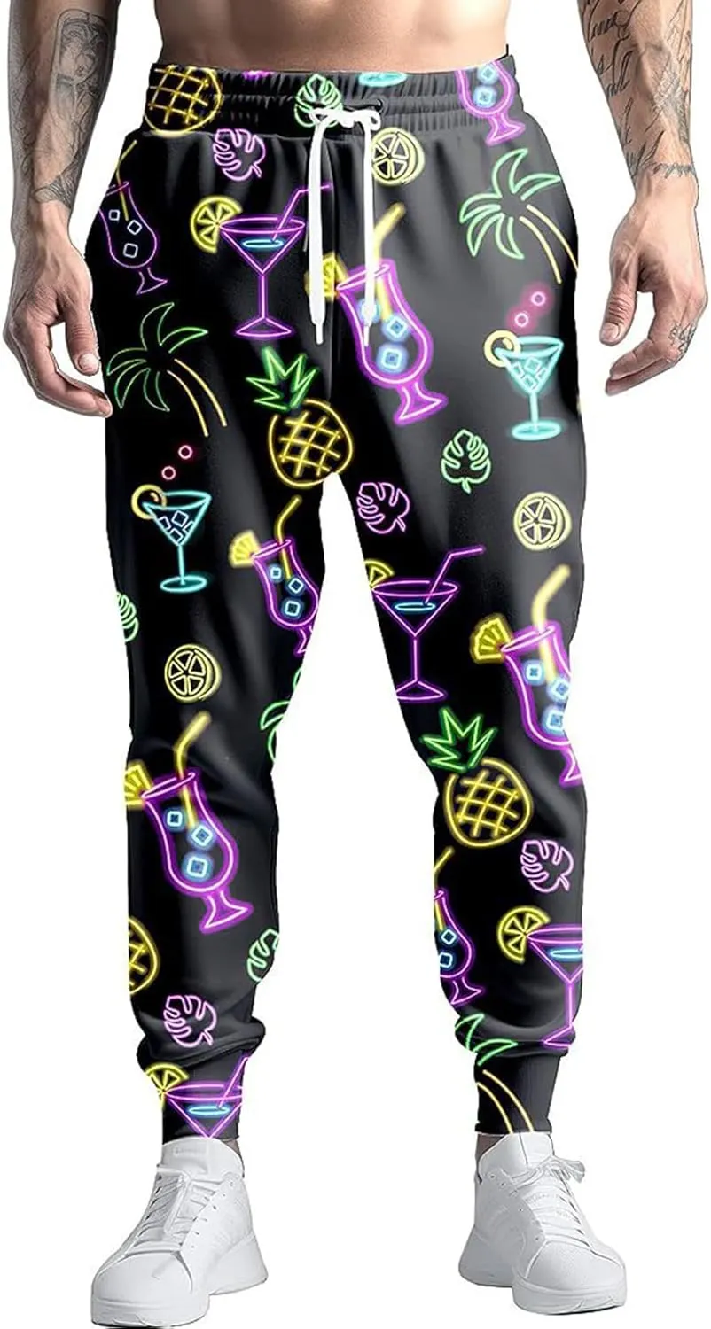 80s 90s Mens Joggers Pants Sports Funny Workout Running Printed Retro Sweatpants Casual Track Pants with Pockets