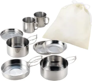 8Pcs Outdoor Pot Plates and Cups Nonstick Travel Camping Cookware Mess Kit