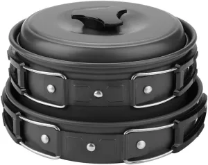8Pcs/Set Portable Cookware, Non Stick Camping Mess Kit Portable Outdoor Travel Camping Picnic Cookware Cooking Pot Pan Bowel Set(Black)