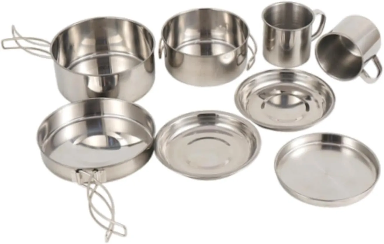 8X Camping Cookware Mess Kit Camping Utensils Set Portable Outdoor Cutlery with Pot/pan/Cups for Cooking Outdoor Sports Beach