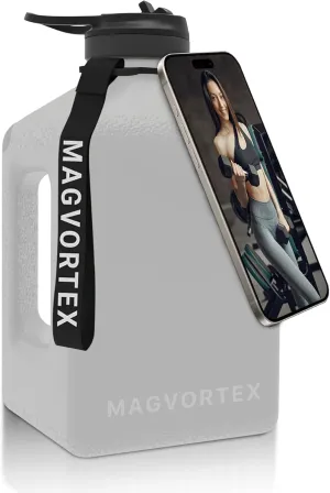 91oz Gym Daily Water Bottle Grey – Large BPA-Free PETG Jug with Magnetic Plate Phone Mount, Leakproof Flip-Top Lid, Wide Mouth for Ice, Straw, Carry Strap, Stable Base, Time Marker