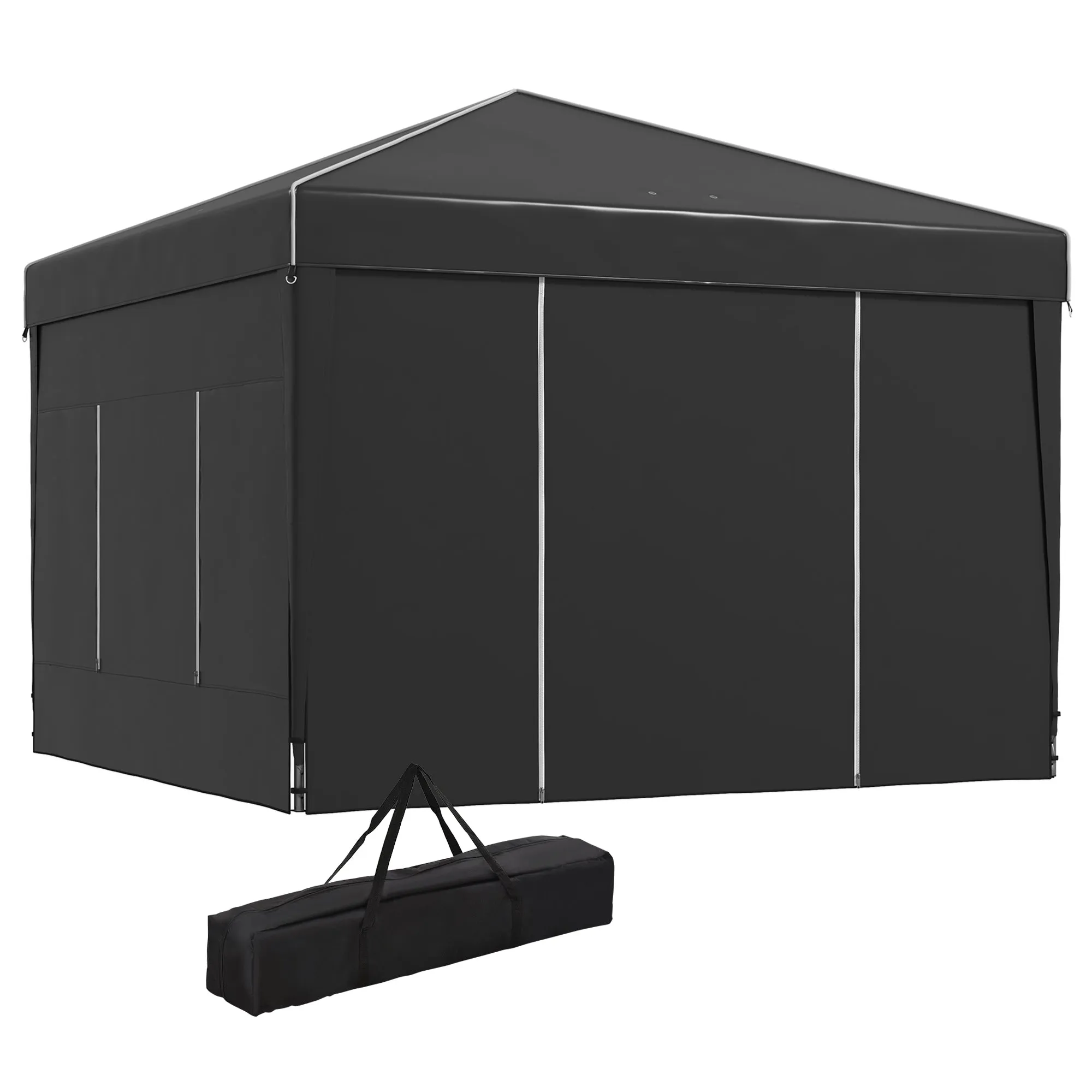 9.7' x 9.7' Pop Up Canopy Tent with Sidewalls, 2 Mesh Windows & Reflective Strips, Black