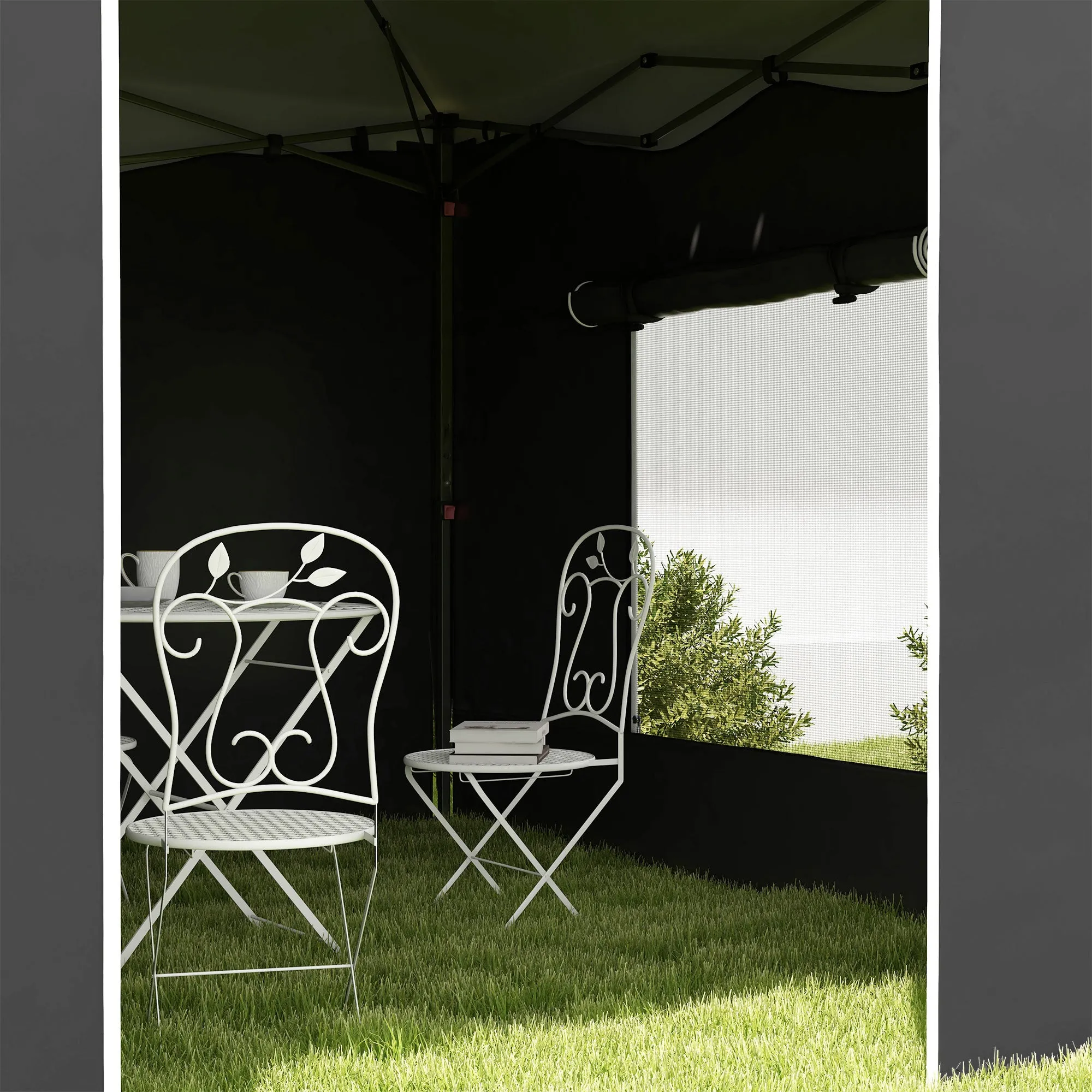 9.7' x 9.7' Pop Up Canopy Tent with Sidewalls, 2 Mesh Windows & Reflective Strips, Black