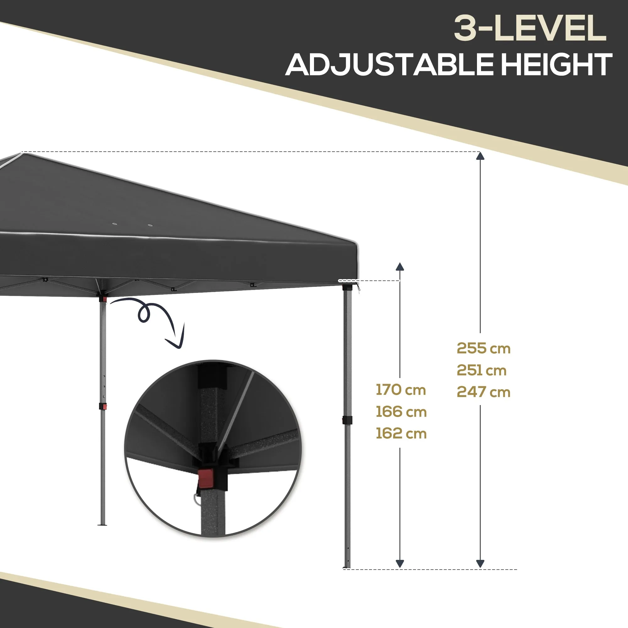 9.7' x 9.7' Pop Up Canopy Tent with Sidewalls, 2 Mesh Windows & Reflective Strips, Black