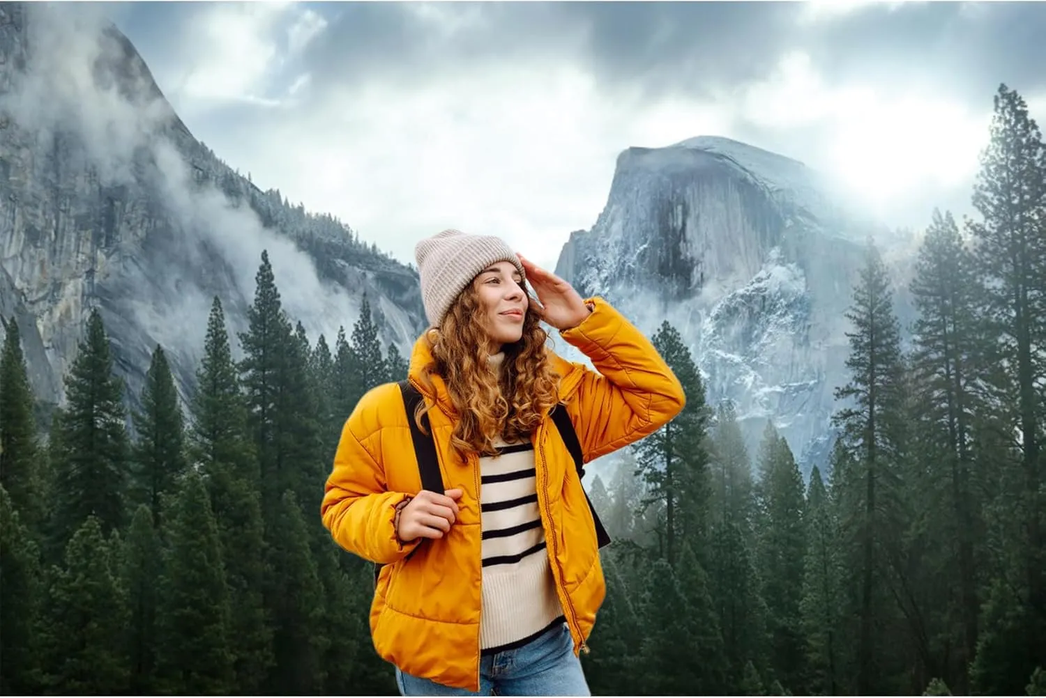 9x6ft Misty Forest Mountain Backdrop Nature Scenery Pine Trees Forest Outdoor Hiking Camping Photography Background Foggy Woodland Landscape Travel Adventure Party Banner Photo Booth Props