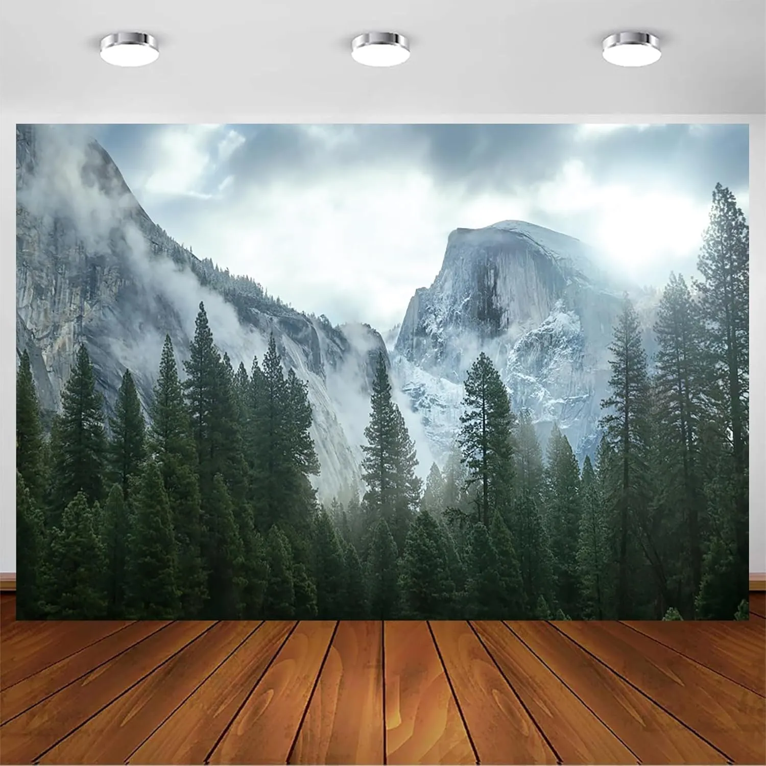 9x6ft Misty Forest Mountain Backdrop Nature Scenery Pine Trees Forest Outdoor Hiking Camping Photography Background Foggy Woodland Landscape Travel Adventure Party Banner Photo Booth Props