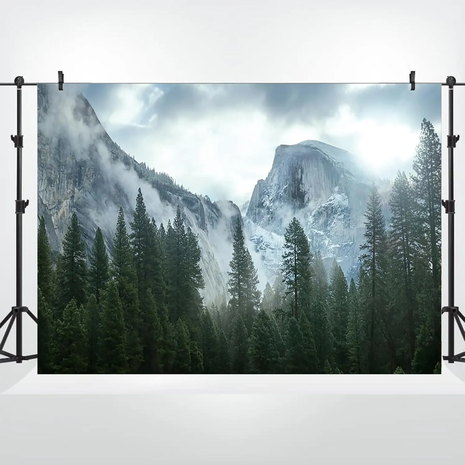 9x6ft Misty Forest Mountain Backdrop Nature Scenery Pine Trees Forest Outdoor Hiking Camping Photography Background Foggy Woodland Landscape Travel Adventure Party Banner Photo Booth Props