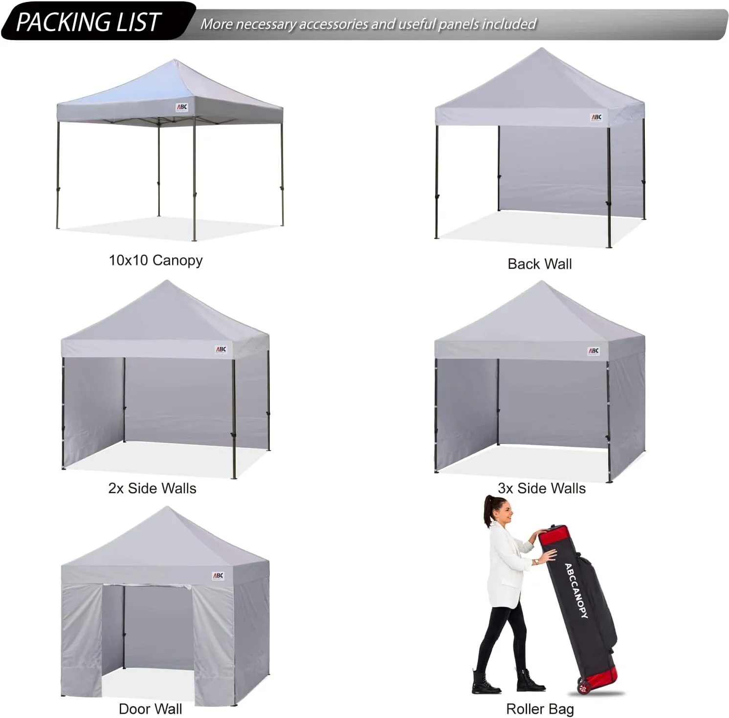 ABCCANOPY Heavy Duty Easy Pop up Canopy Tent with Sidewalls 10x10, Gray