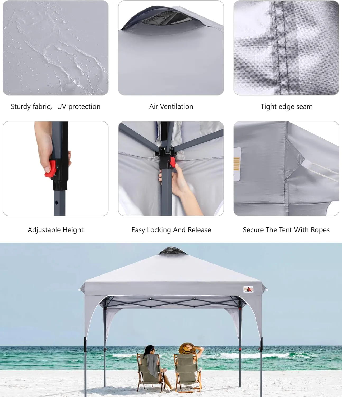 ABCCANOPY Outdoor Pop up Canopy Tent, 8x8 Instant Portable Canopy for Camping, Beach, Backyard, Gray