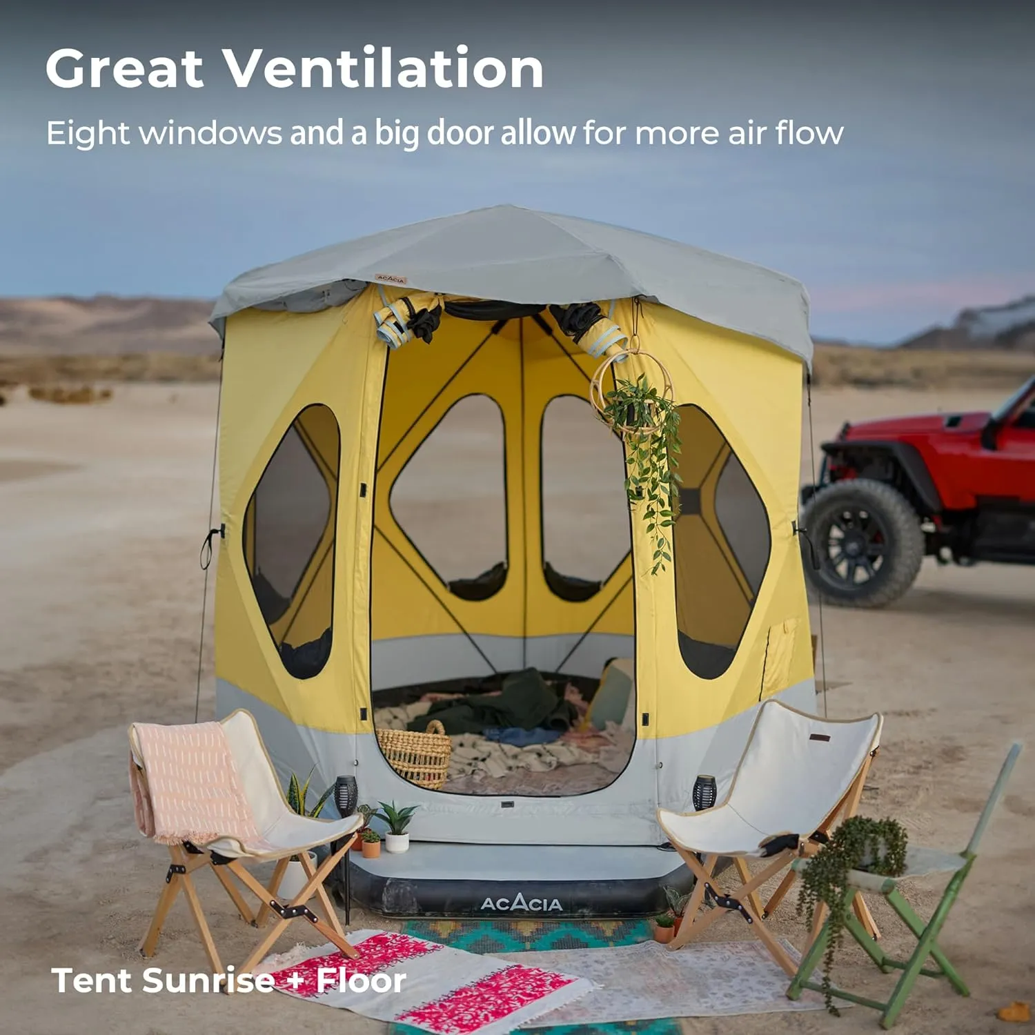 ACACIA Camping Tent, Pop Up Camping Tent with 8 Windows and Footprint, Waterproof Windproof Easy Setup Hub Tent for Family Camping, Hiking and Glamping