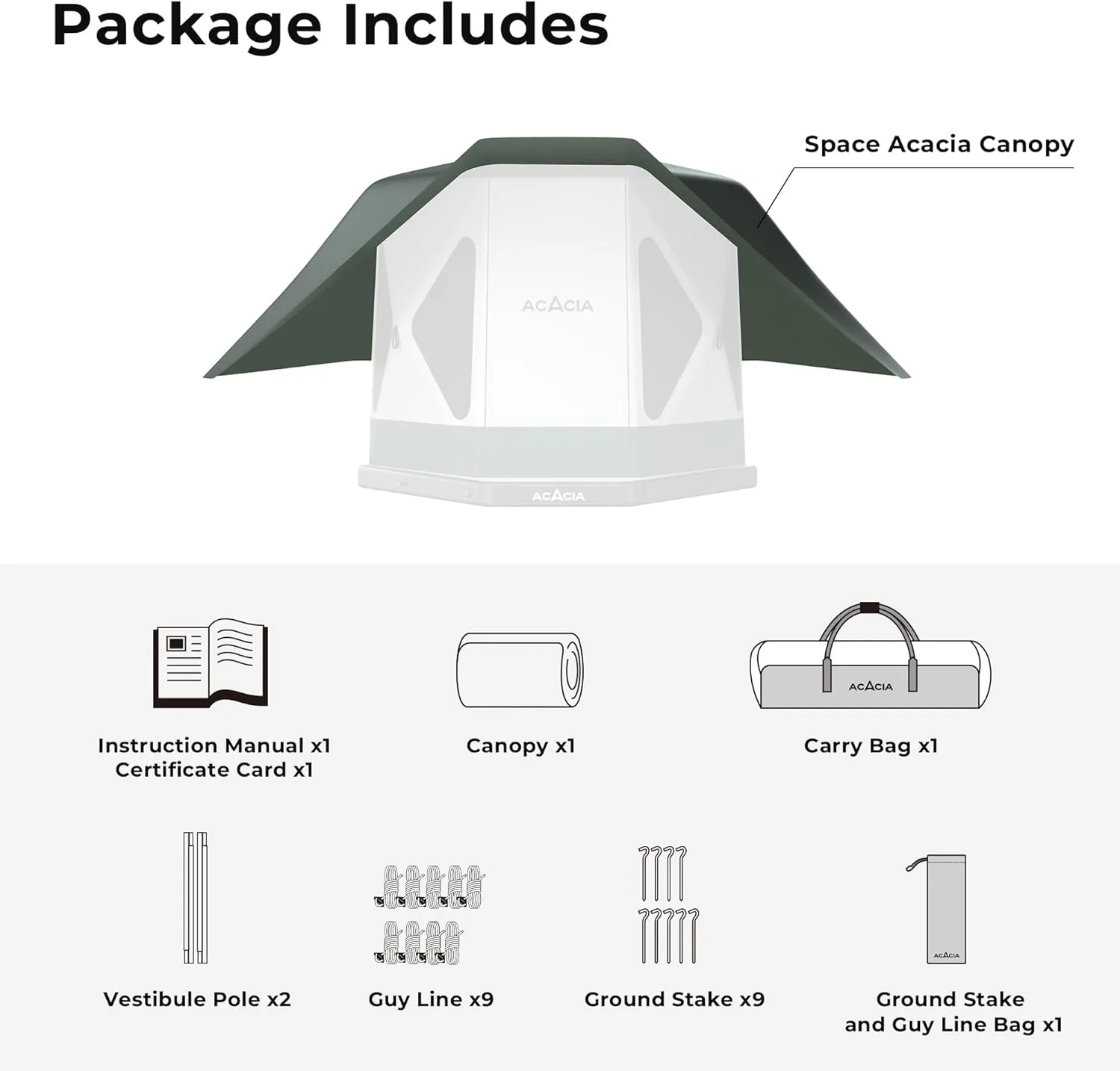 ACACIA Canopy 2-3 Person for Space Acacia Camping System, PU2000 Waterproof Camping Tarp for 4 Season Camping, UPF50  Sunproof Tent Tarp with 2 Telescoping Poles, Carry Bag, Summer Night