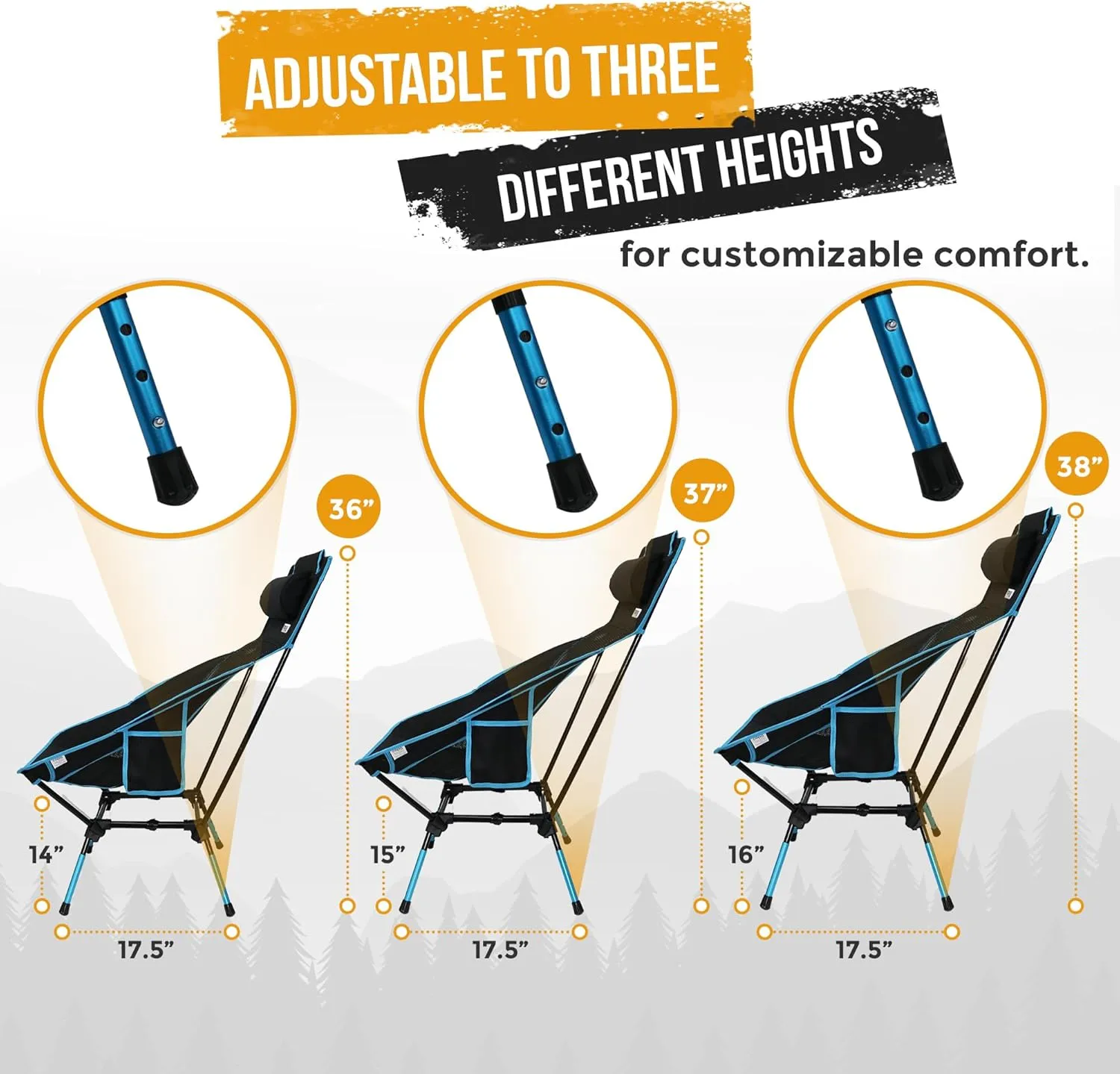 Adjustable Folding Camping Chairs, Ultra Light Backpacking Chair, Portable Folding Chair with Headrest, Side Pocket and Cup Holder (Orange)