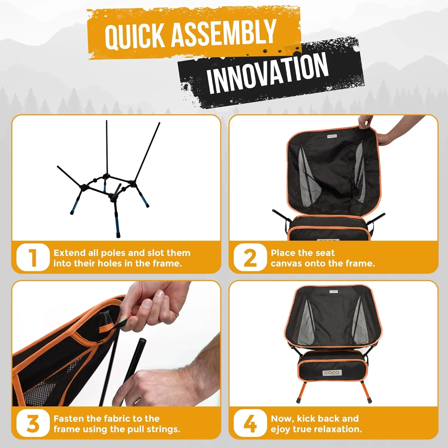 Adjustable Folding Camping Chairs, Ultra Light Backpacking Chair, Portable Folding Chair with Side Pocket and Cup Holder Bonus Bottle Opener Camping Chair (Orange)