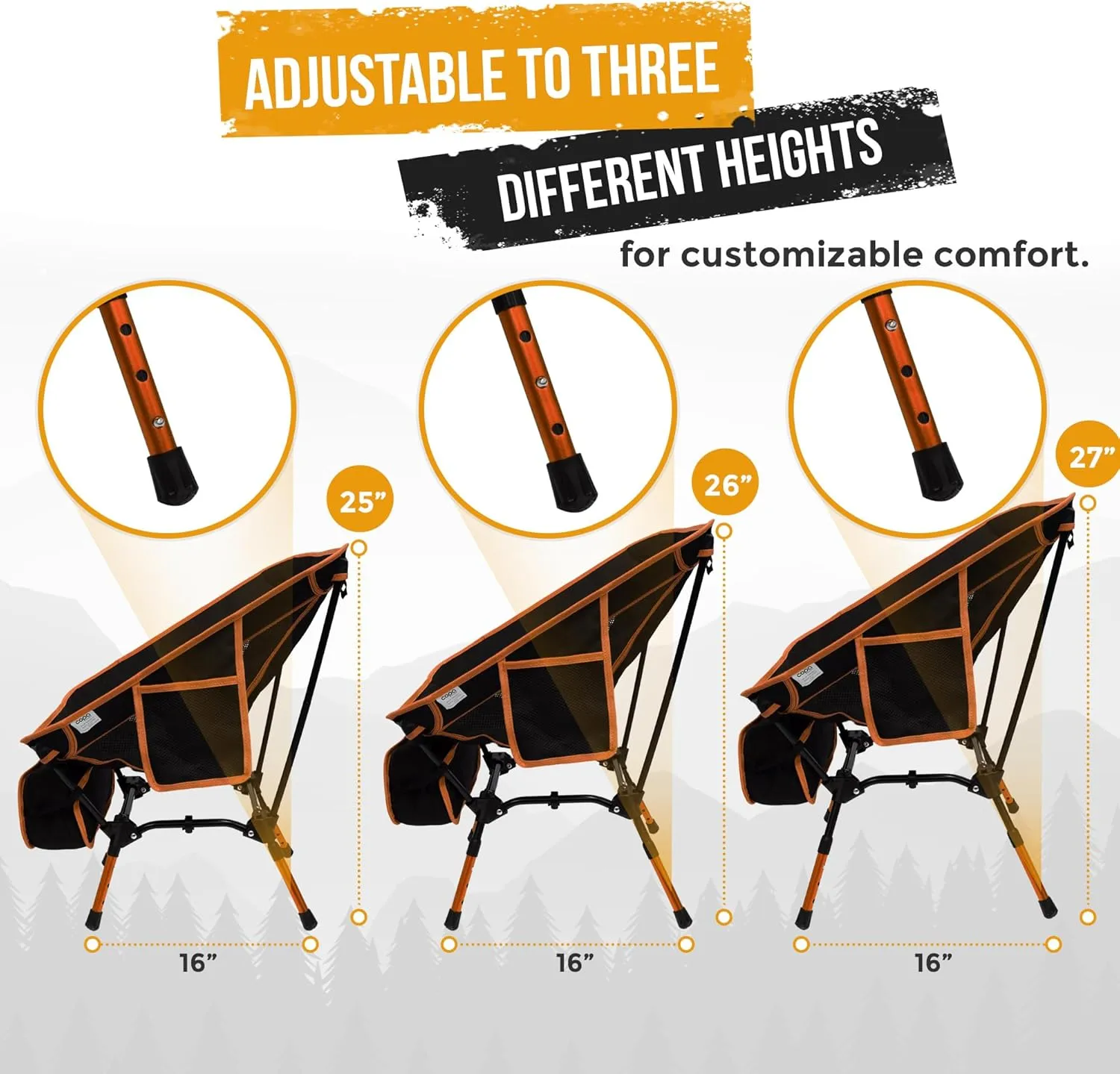 Adjustable Folding Camping Chairs, Ultra Light Backpacking Chair, Portable Folding Chair with Side Pocket and Cup Holder Bonus Bottle Opener Camping Chair (Orange)