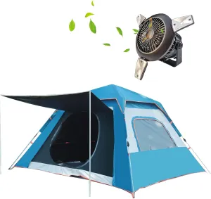 Adult Beach Tent, Automatic Camping Tent with 2 in 1 Foldable USB Solar Fan Light Outdoor Travel Sunshade Canopy can accommodate 2 People with 2 Windows pop up, Waterproof Zipper 7.8′X7.8??B (B)
