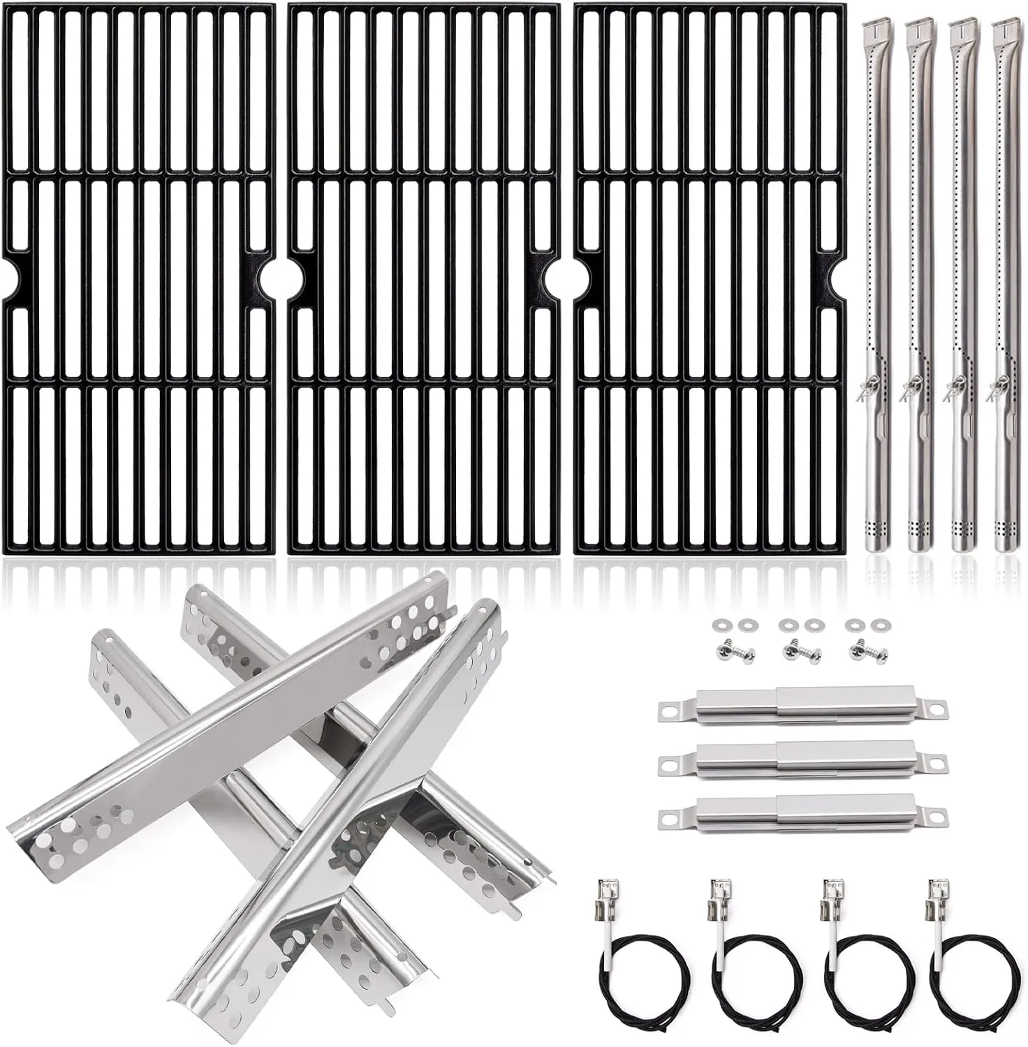 Adviace Grill Grates Replacement Parts for Charbroil Advantage 463344116, 16 15/16'' Cast Iron Grill Grates, Stainless Steel Burner Tubes, Heat Plates Shields, Adjustable Carryover Tubes and Igniters.