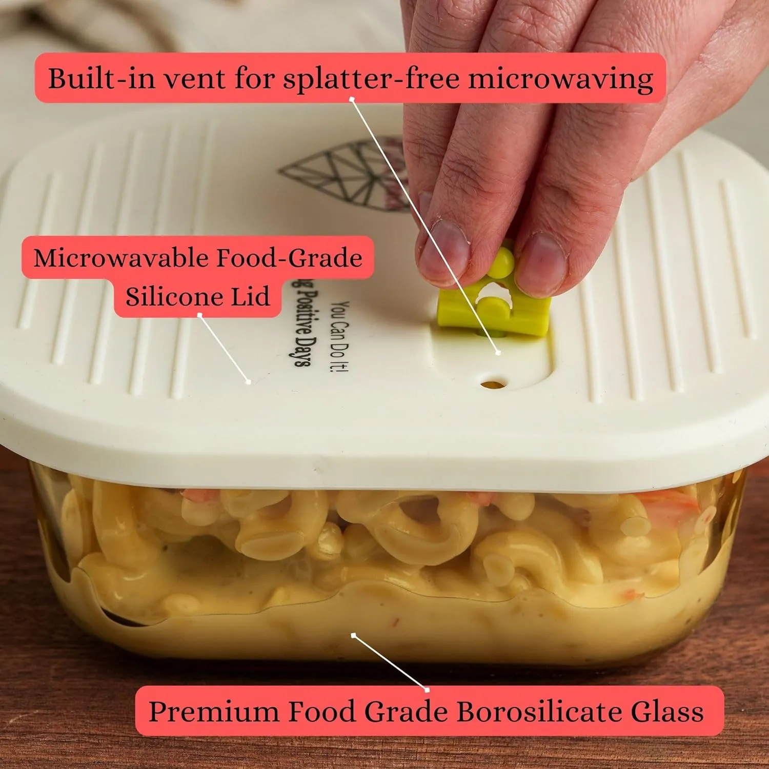 AI LOVE PEACE Glass Lunch Container, 26 oz, Microwave-Safe with 2 Lids – White Silicone Vent Lid & Green Airtight PP Lid, Leakproof Meal Prep Box with Utensil Storage for Salad & Snacks