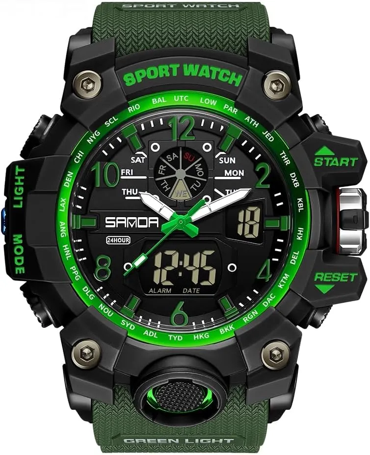 AIMES Mens Watches Sports Outdoor Waterproof Military Watch for Men Tactical Watch Analog Digital Date Alarm Stopwatch Multi-Function Tactics Big Face Wristwatch for Men