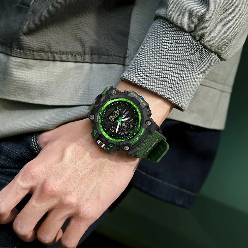 AIMES Mens Watches Sports Outdoor Waterproof Military Watch for Men Tactical Watch Analog Digital Date Alarm Stopwatch Multi-Function Tactics Big Face Wristwatch for Men