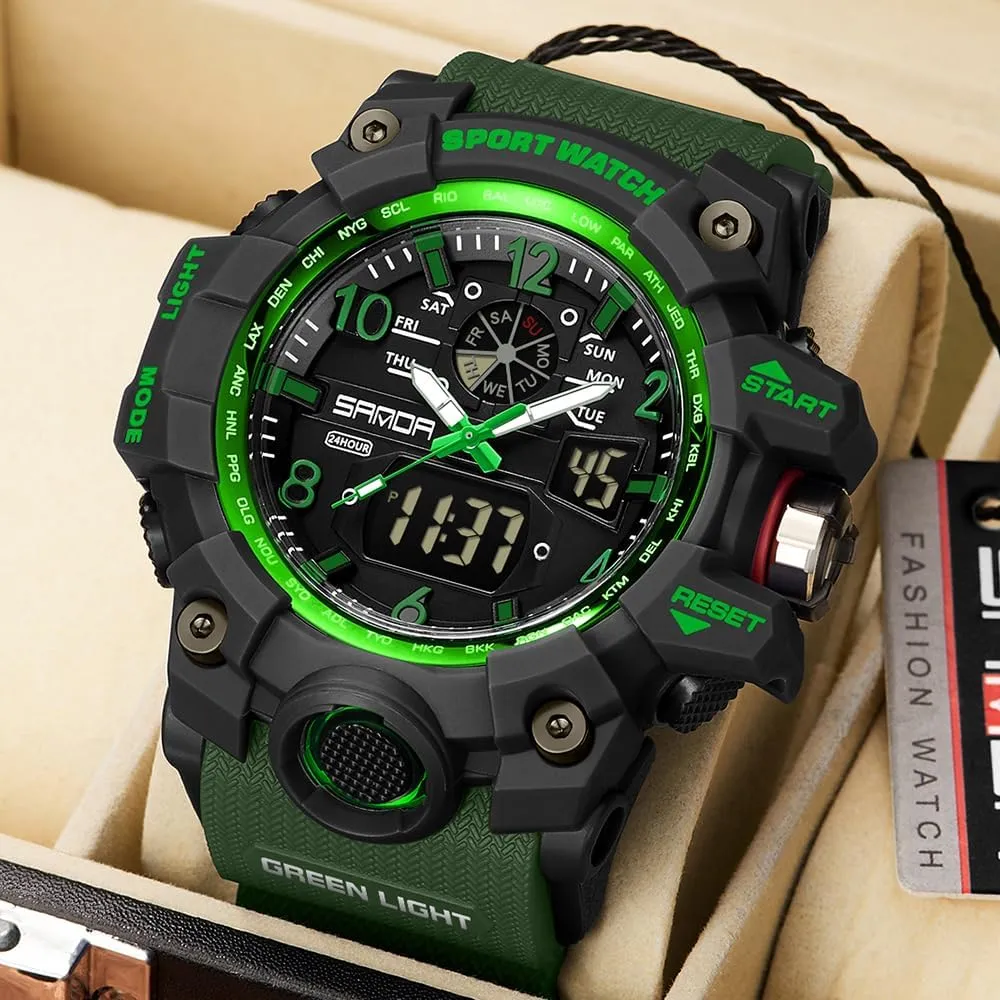 AIMES Mens Watches Sports Outdoor Waterproof Military Watch for Men Tactical Watch Analog Digital Date Alarm Stopwatch Multi-Function Tactics Big Face Wristwatch for Men