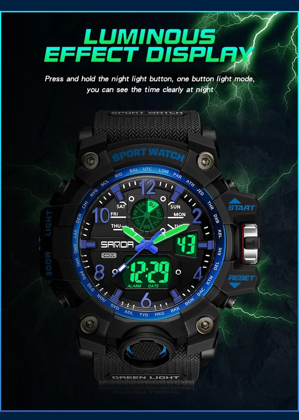 AIMES Mens Watches Sports Outdoor Waterproof Military Watch for Men Tactical Watch Analog Digital Date Alarm Stopwatch Multi-Function Tactics Big Face Wristwatch for Men
