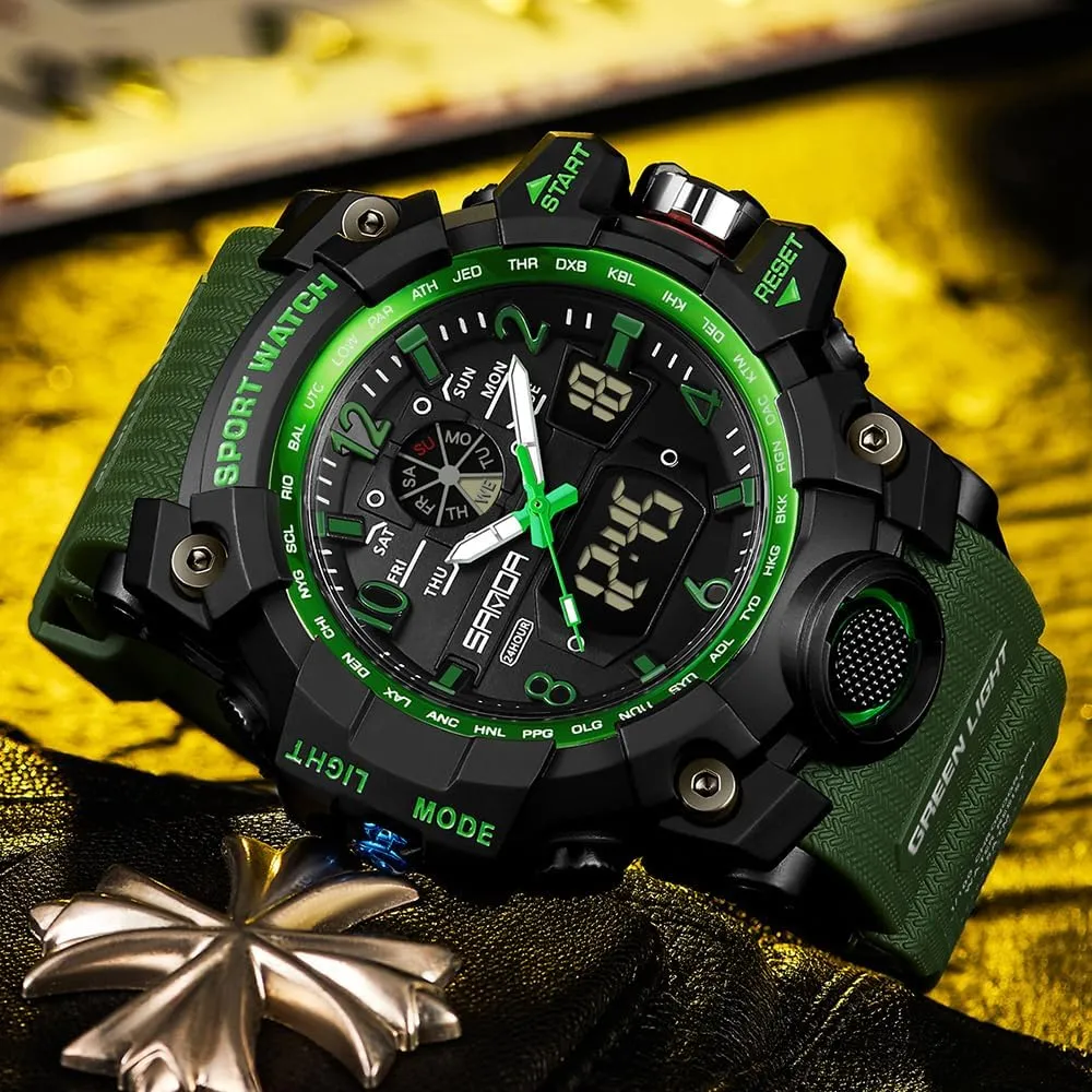 AIMES Mens Watches Sports Outdoor Waterproof Military Watch for Men Tactical Watch Analog Digital Date Alarm Stopwatch Multi-Function Tactics Big Face Wristwatch for Men
