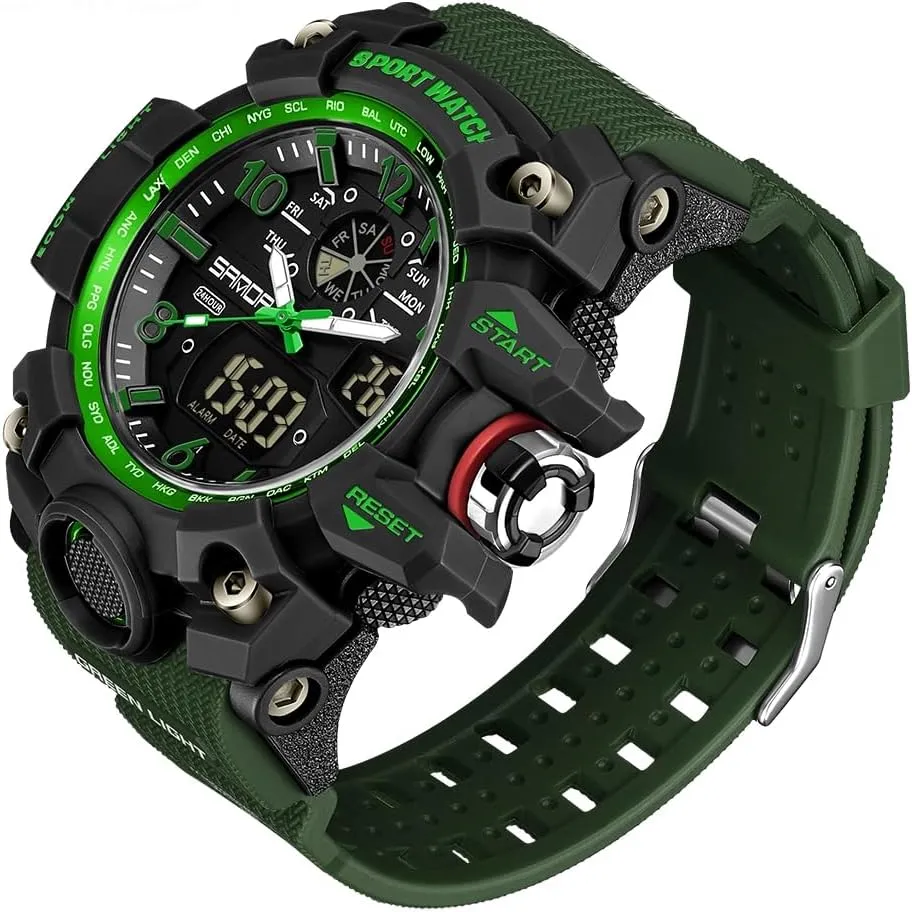 AIMES Mens Watches Sports Outdoor Waterproof Military Watch for Men Tactical Watch Analog Digital Date Alarm Stopwatch Multi-Function Tactics Big Face Wristwatch for Men