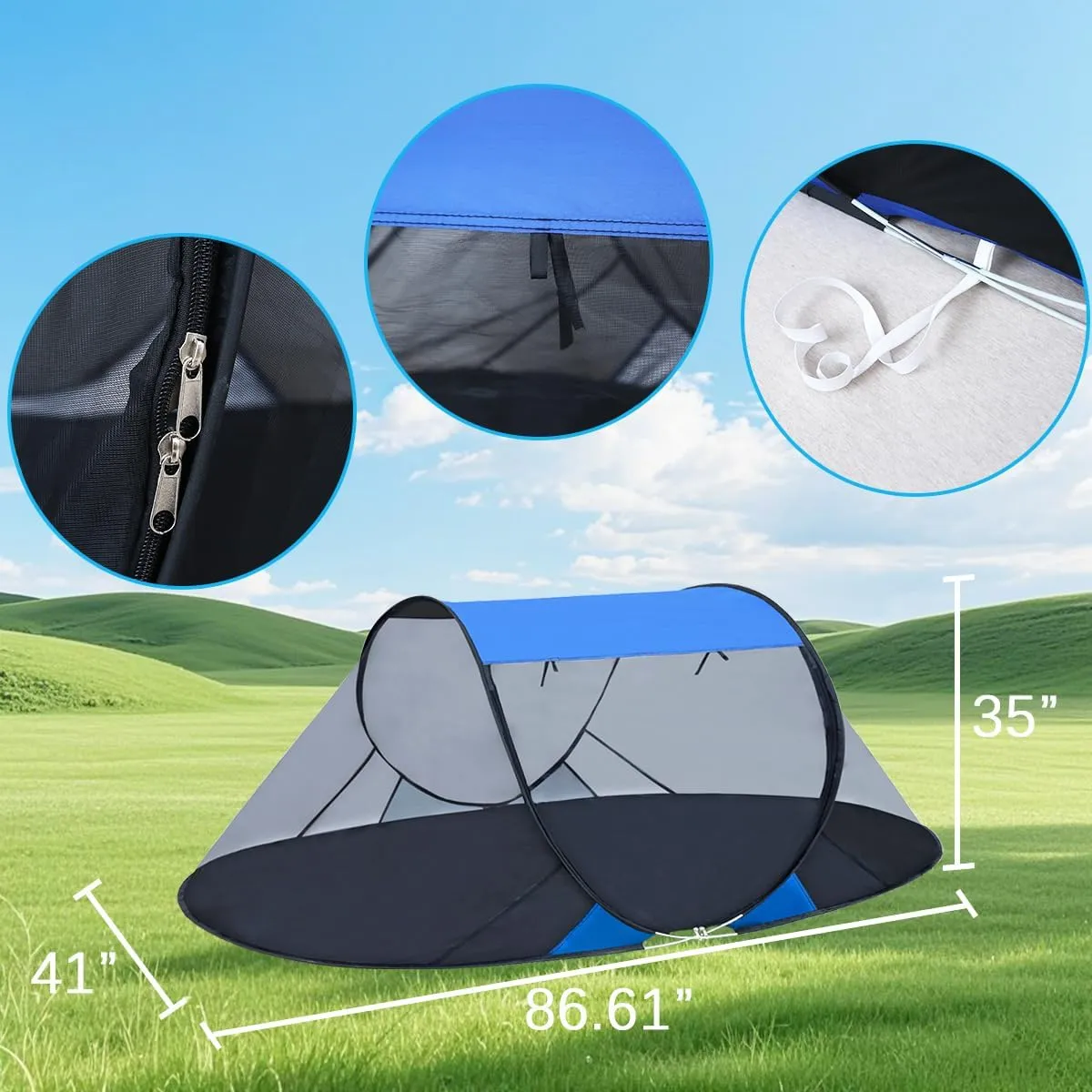 Akiky Pop Up Mosquito Tent for Camping,1 Person Camping Tent with Bug Screen Tent,Mosquito Net Foldable Portable for Adults Kids