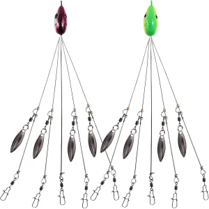 Alabama Rig Bass Lures Kit - 2-Pack, Stainless Steel Multi-Lure Rig, 3D Fish Eyes, Ultralight Willow Blade, Ideal for Saltwater Use
