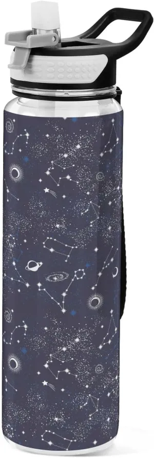 ALAZA Space Galaxy Constellation Water Bottle with Straw Lid 32oz Leakproof Sport Water Bottle Clear Large Gym Water Jug for Women Men Outdoor