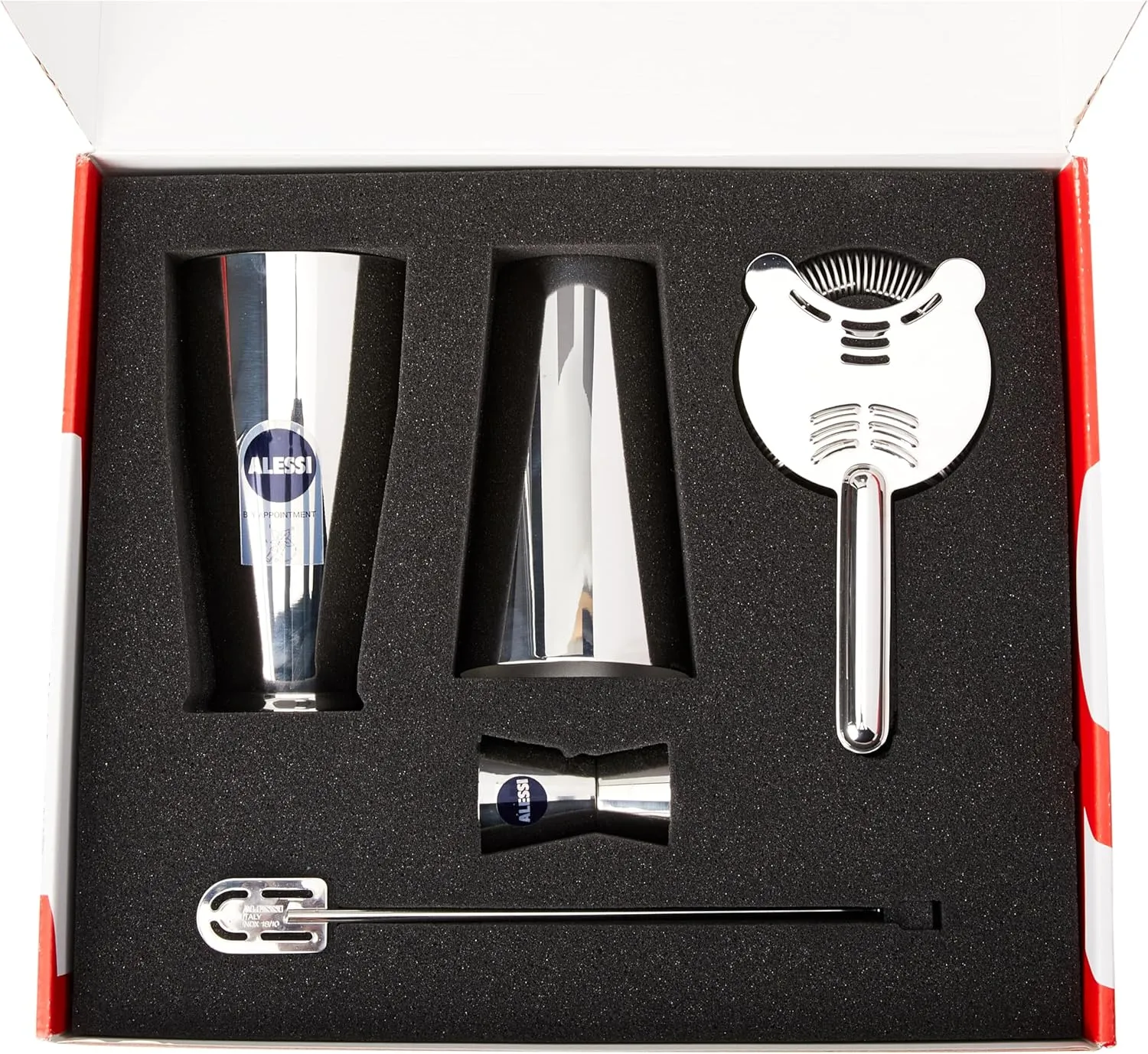 Alessi 5050SET I Lunar Eclipse Set Composed of: American or Boston Shaker, bar Strainer, Stirrer and Cocktail Measure in 18/10 Stainless Steel, One Size, Steel