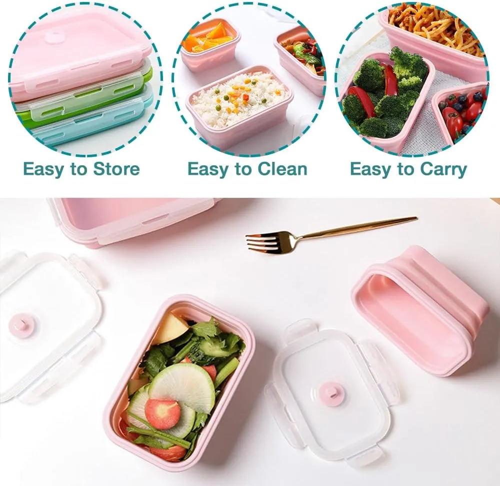 Alimat PluS 11.8oz Small Silicone Collapsible Food Storage Containers With Lids, 3 Pack Set 350ml Collapsible Food Storage Containers with Lids, Travel Food Containers for Outdoor and Kitchen