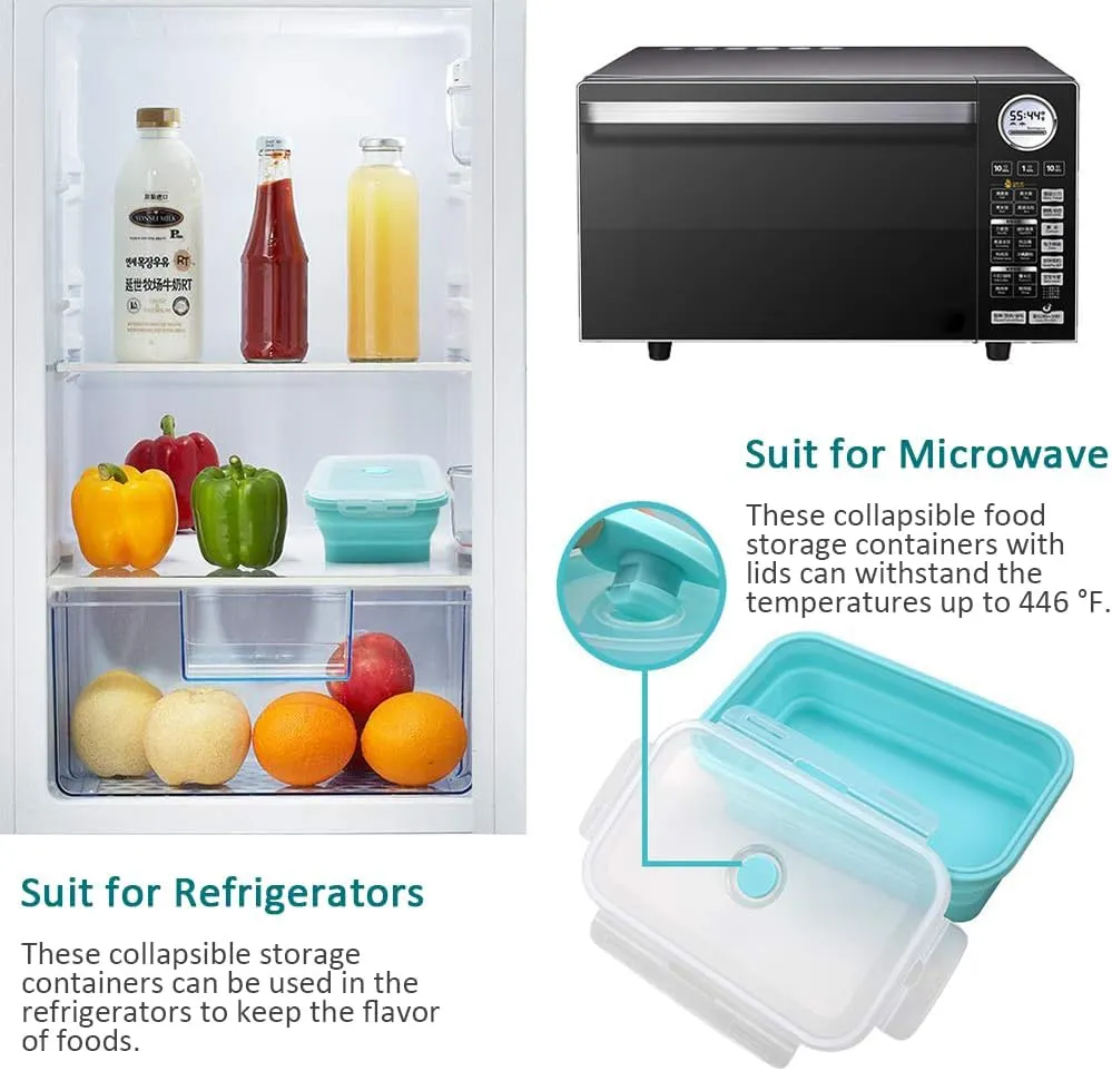 Alimat PluS 11.8oz Small Silicone Collapsible Food Storage Containers With Lids, 3 Pack Set 350ml Collapsible Food Storage Containers with Lids, Travel Food Containers for Outdoor and Kitchen