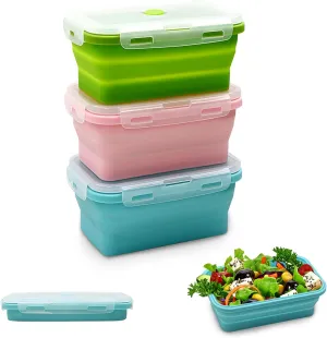 Alimat PluS 11.8oz Small Silicone Collapsible Food Storage Containers With Lids, 3 Pack Set 350ml Collapsible Food Storage Containers with Lids, Travel Food Containers for Outdoor and Kitchen