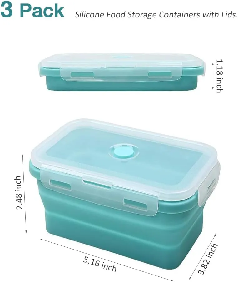 Alimat PluS 11.8oz Small Silicone Collapsible Food Storage Containers With Lids, 3 Pack Set 350ml Collapsible Food Storage Containers with Lids, Travel Food Containers for Outdoor and Kitchen