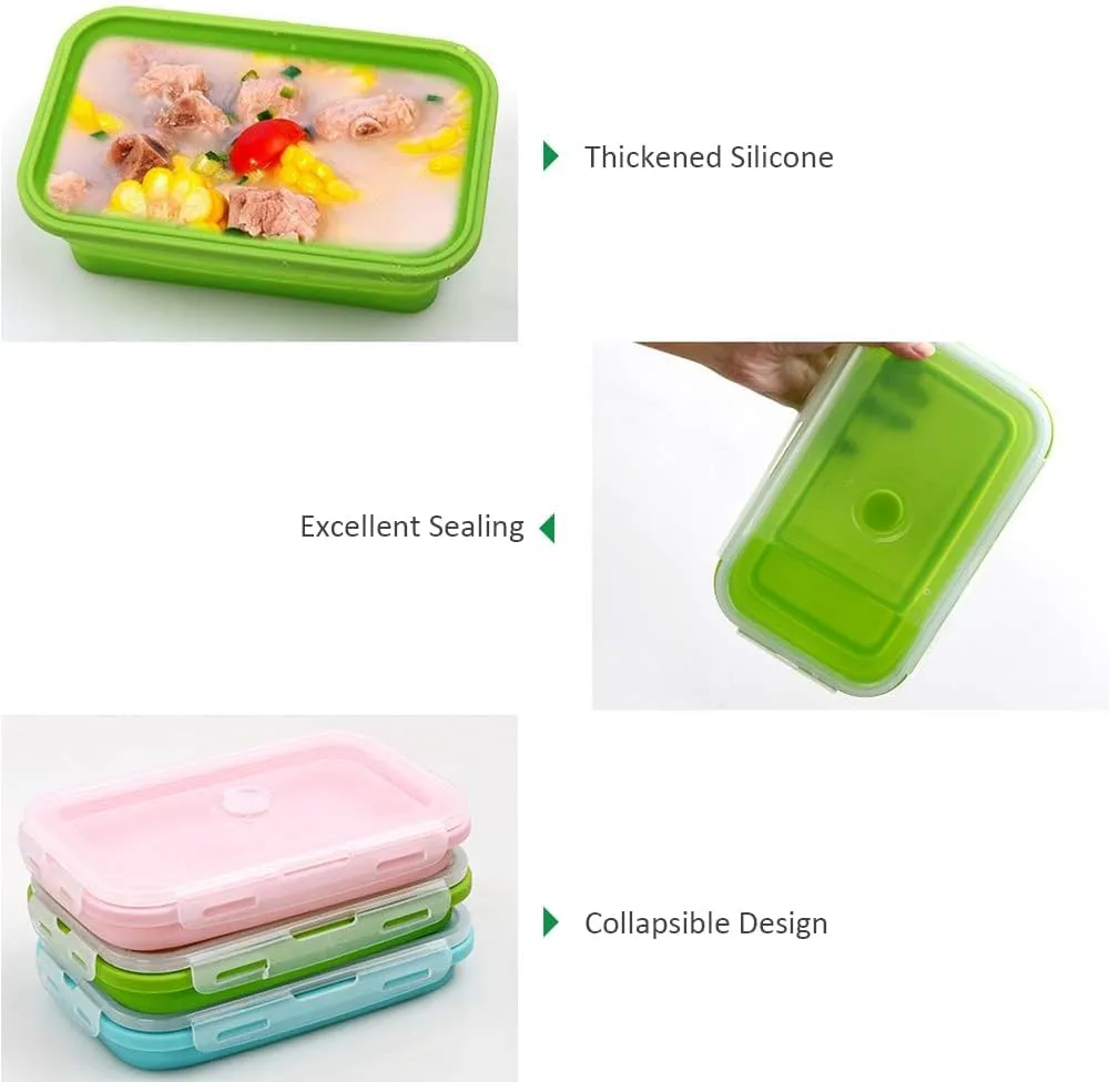 Alimat PluS 11.8oz Small Silicone Collapsible Food Storage Containers With Lids, 3 Pack Set 350ml Collapsible Food Storage Containers with Lids, Travel Food Containers for Outdoor and Kitchen