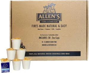 Allen's Wood Fire Starter Cups – Natural Wax & Wood Chip Firestarters for Campfires, Fire Sticks for Fireplace, Grilling & BBQ – 15 Min Burn – Clean Fire Start – Great for Travel & Hunting