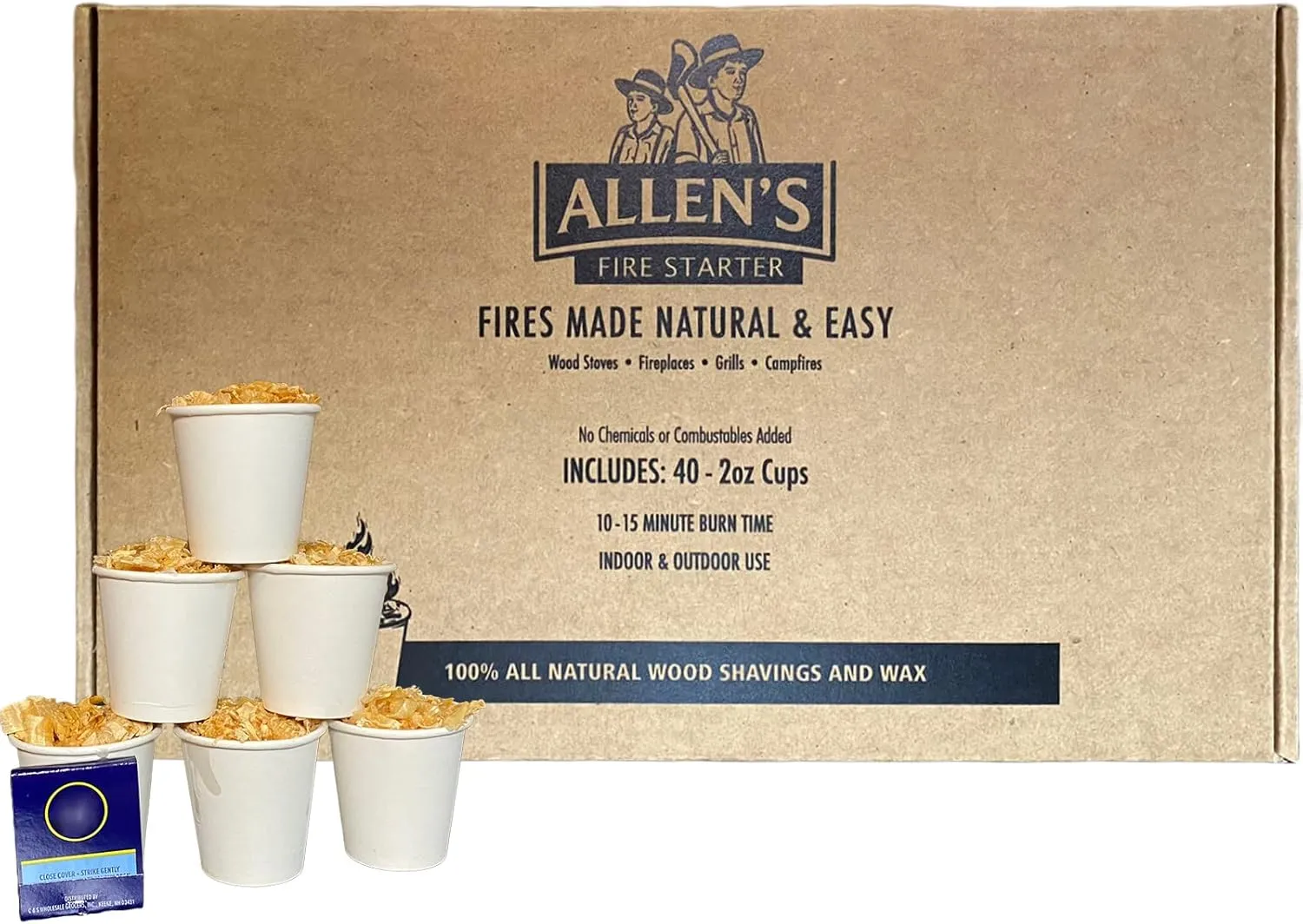 Allen's Wood Fire Starter Cups – Natural Wax & Wood Chip Firestarters for Campfires, Fire Sticks for Fireplace, Grilling & BBQ – 15 Min Burn – Clean Fire Start – Great for Travel & Hunting
