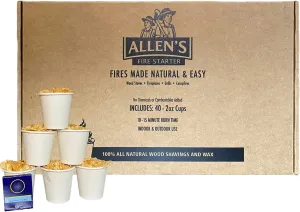 Allen's Wood Fire Starter Cups – Natural Wax & Wood Chip Firestarters for Campfires, Fire Sticks for Fireplace, Grilling & BBQ – 15 Min Burn – Clean Fire Start – Great for Travel & Hunting