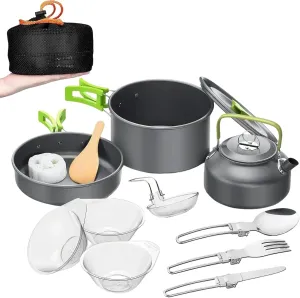 Aluminum Camping Cooking Set, Cookware Mess Kit with Storage Bag Pot Pan and Teapot Set, Camping Accessories for Outdoor Camping Hiking Picnic