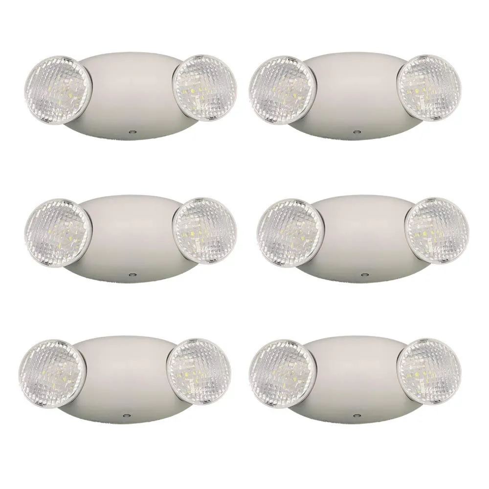 Amazon Basics LED Emergency Light, UL Certified, 6-Pack, Adjustable Two LED Bug Eye Head, Battery Backup, Nickel (Previously AmazonCommercial brand)